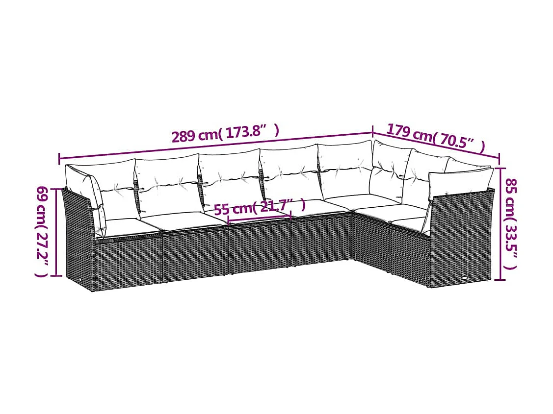 Set Divani da Giardino 7 pz con Cuscini Marrone in Polyrattan
