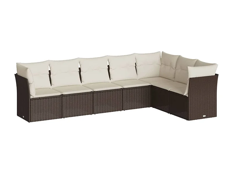 7-delige Loungeset met kussens poly rattan bruin