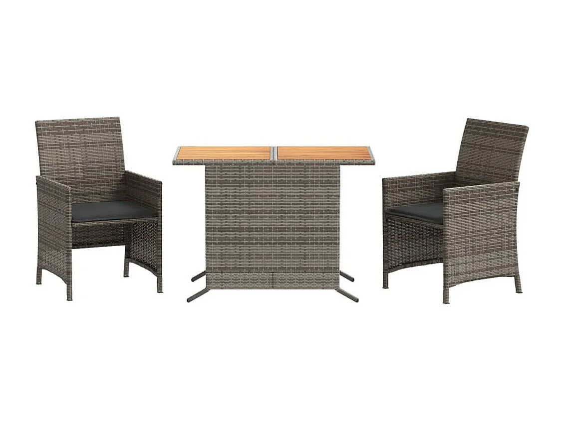 3-tlg. Bistro-Set mit Kissen Grau Poly Rattan