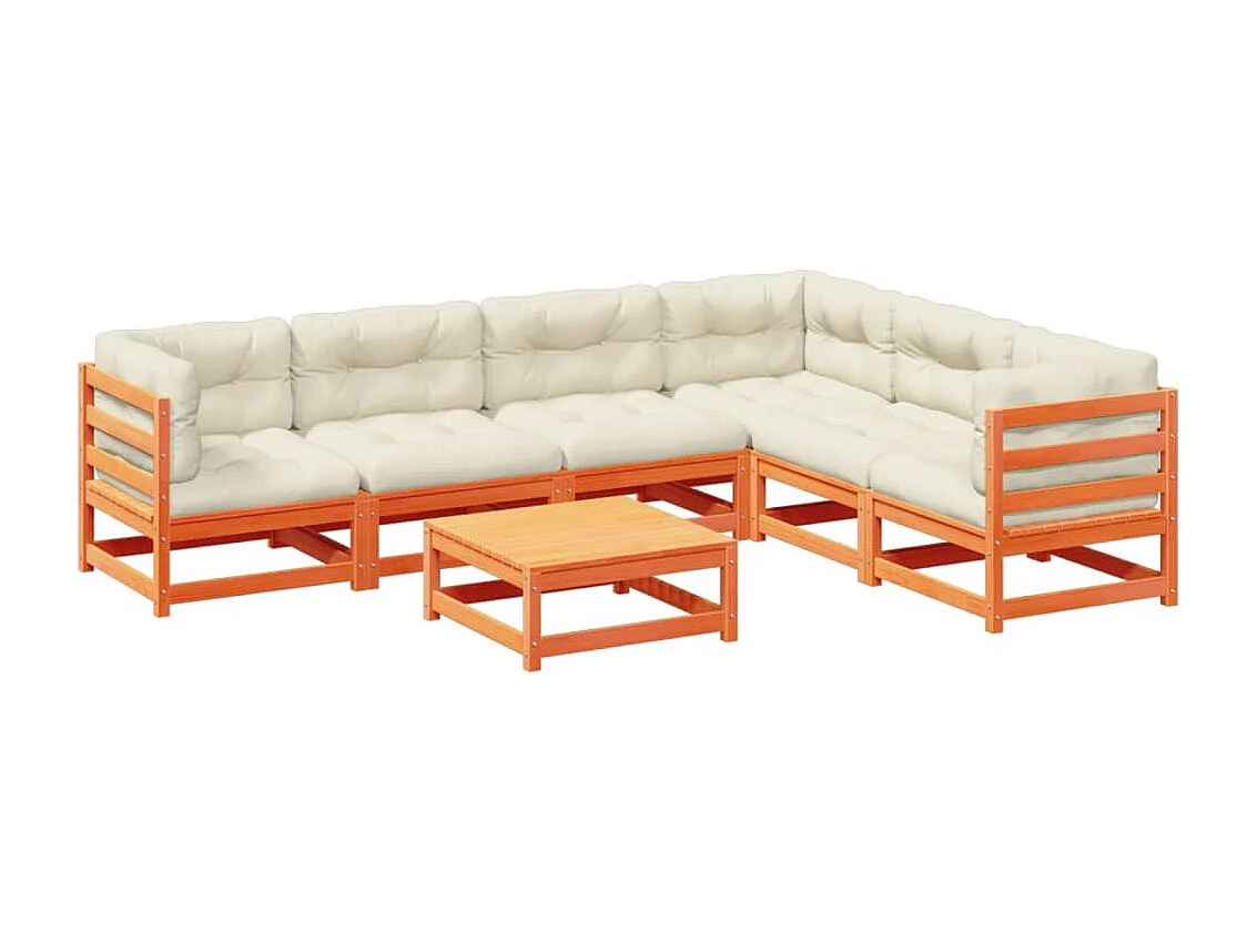 Set Divani Giardino 7 pz con Cuscini Marrone Cera Massello Pino