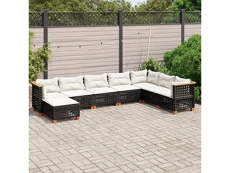 8-tlg. Garten-Sofagarnitur mit Kissen Schwarz Poly Rattan