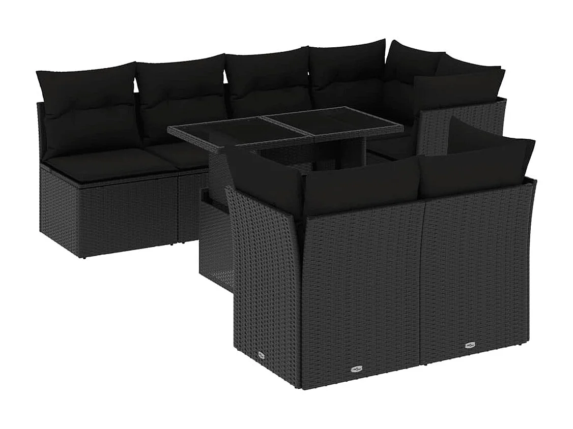 Salon de jardin 8 pcs avec coussins noir résine tressée