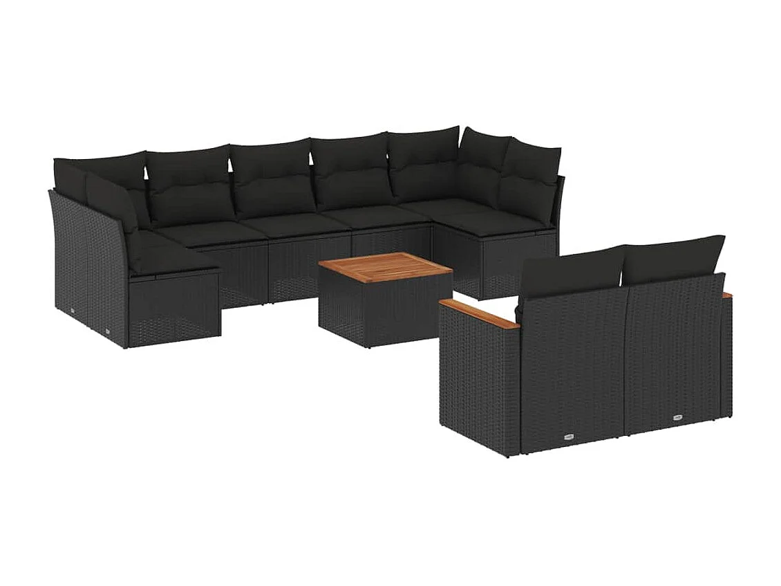 Salon de jardin 10 pcs avec coussins noir résine tressée