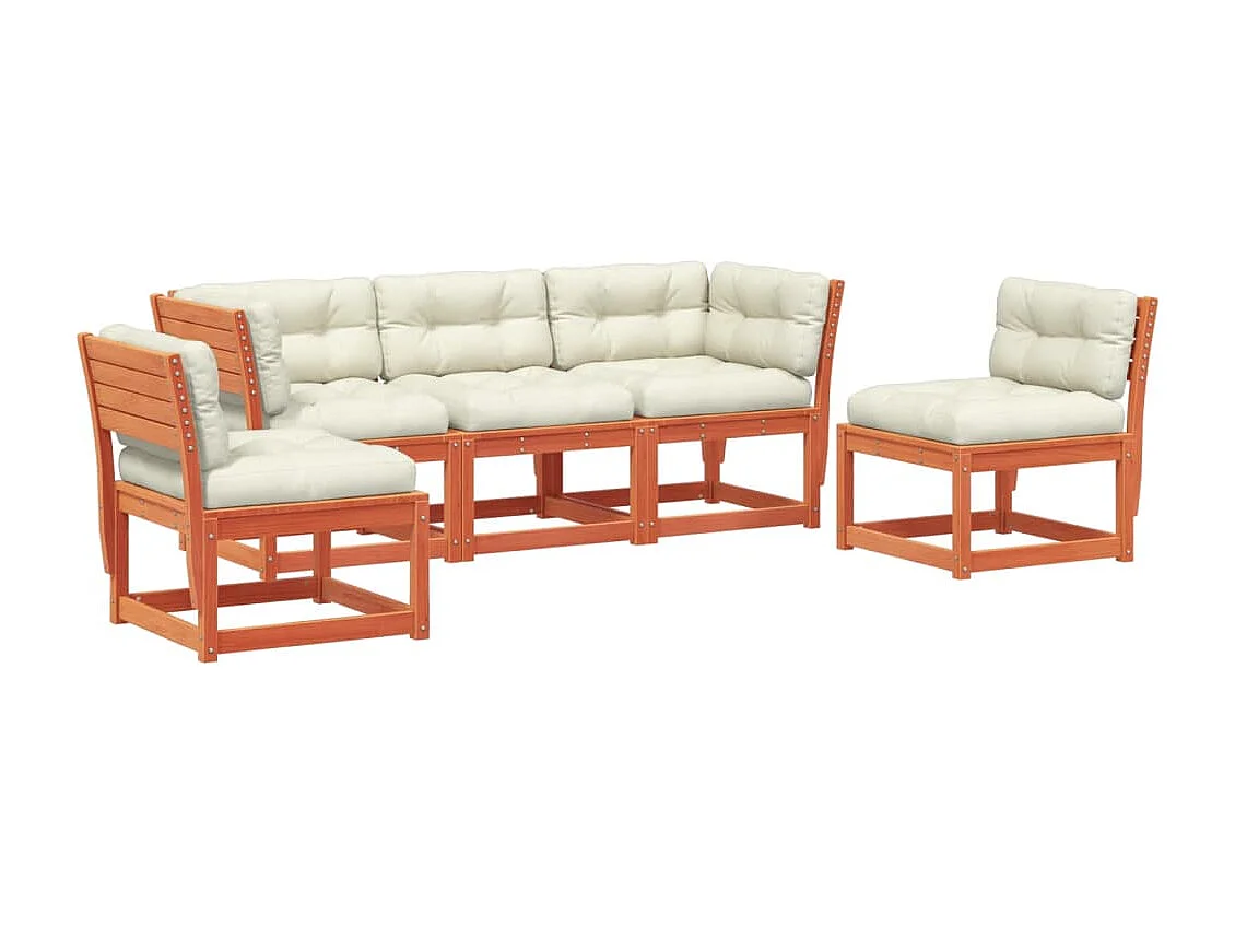 Salon de jardin 5 pcs avec coussins cire marron bois pin massif