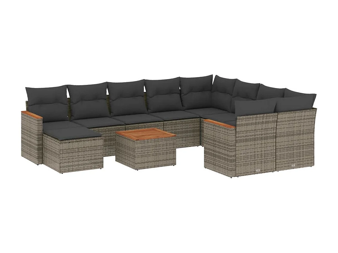 Set de sofás de jardín 11 pzas y cojines ratán sintético gris