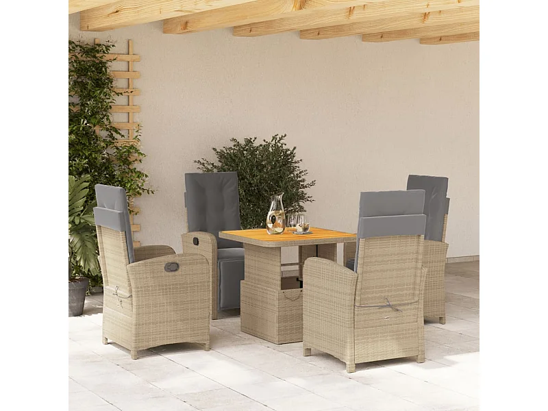 Set da Pranzo da Giardino 5 pz con Cuscini Beige in Polyrattan