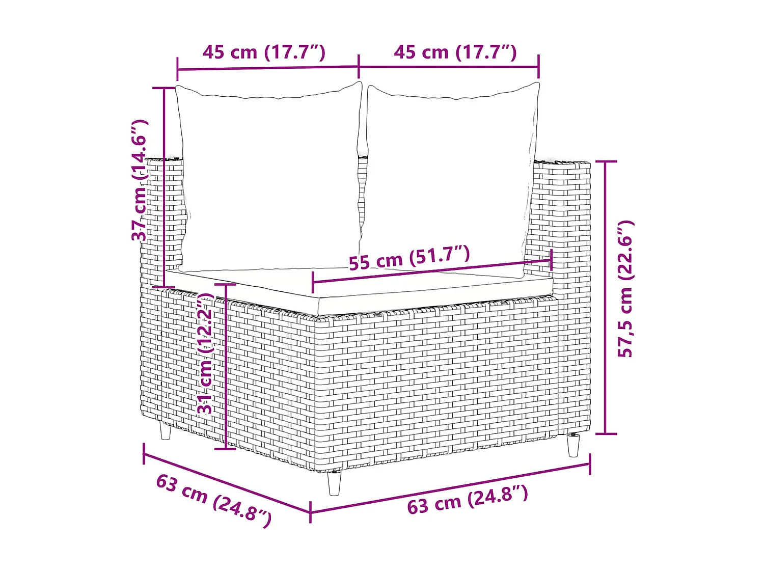 Set Divano da Giardino 3 pz con Cuscini Marrone in Polyrattan