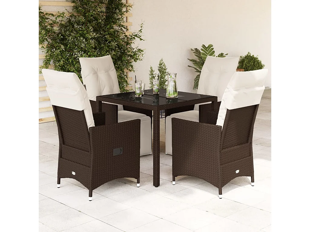 Ensemble de bistro de jardin 5 pcs coussins marron poly rotin