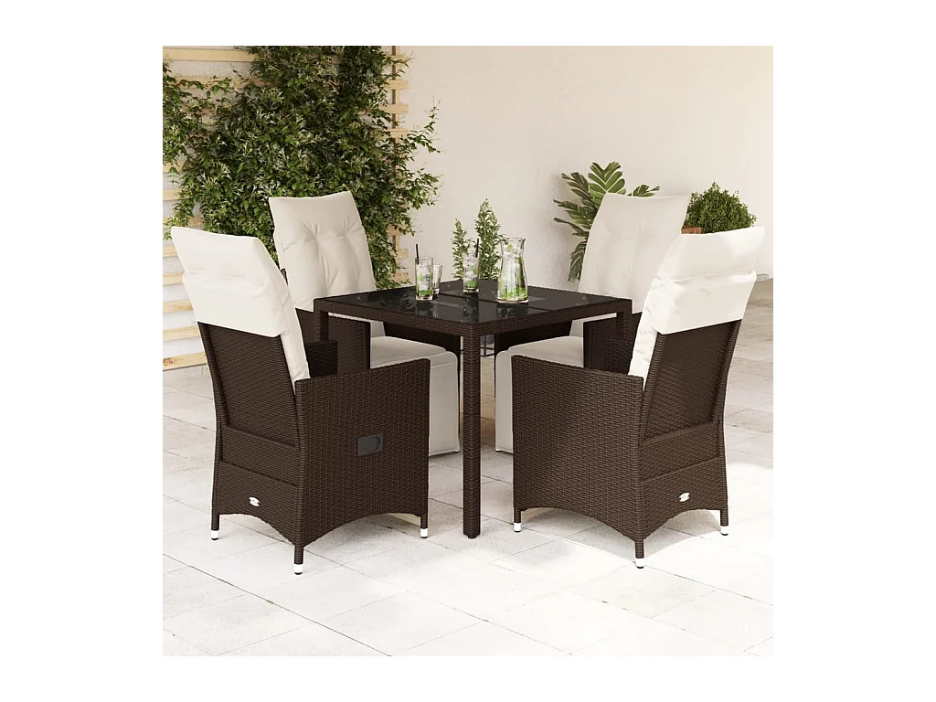 Ensemble de bistro de jardin 5 pcs coussins marron poly rotin