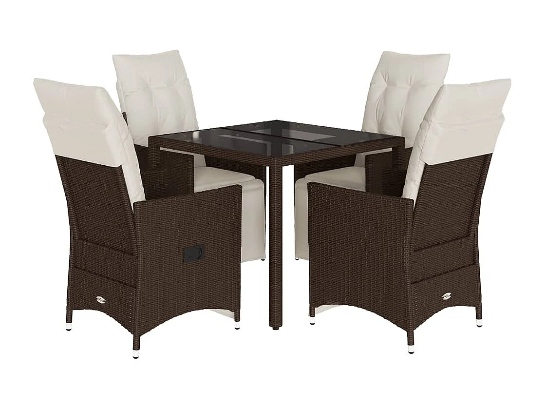 Set Bistrò da Giardino 5 pz con Cuscini in Polyrattan Marrone