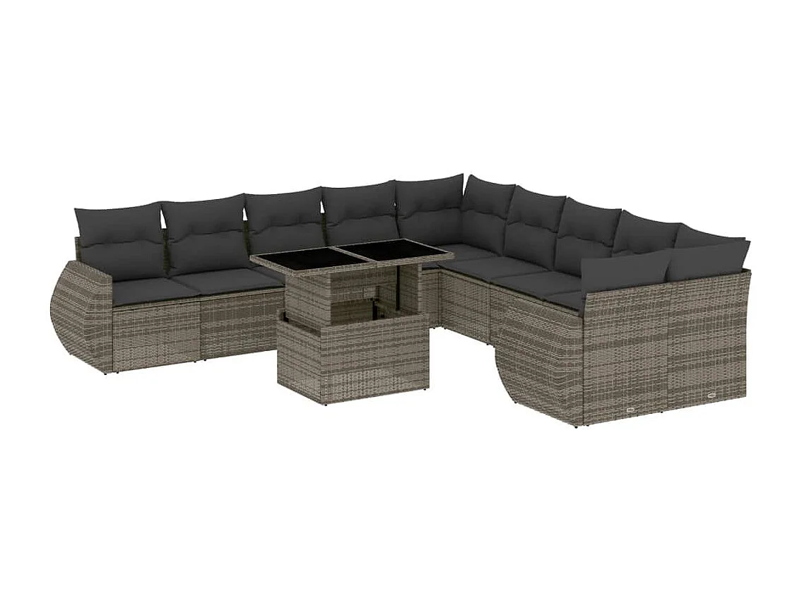Set de sofás de jardín 11 pzas y cojines ratán sintético gris
