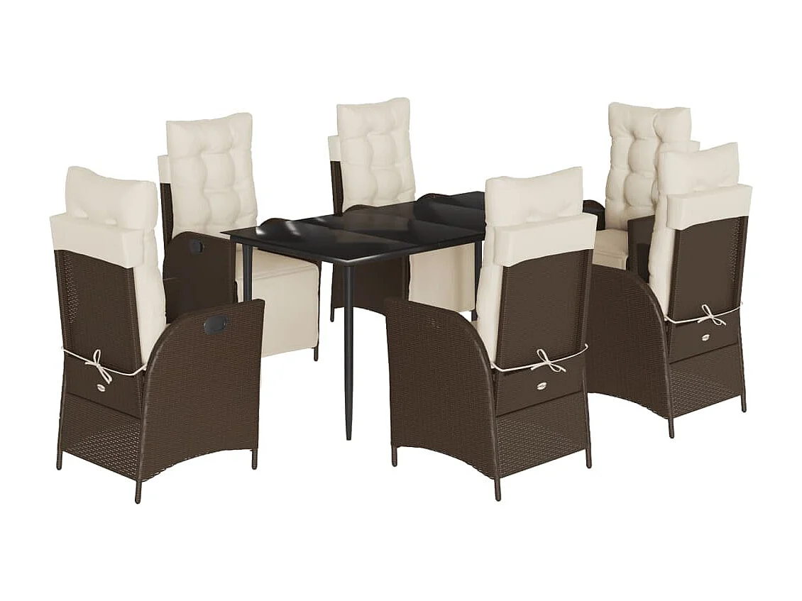 Set comedor de jardín 7 pzas con cojines ratán sintético marrón