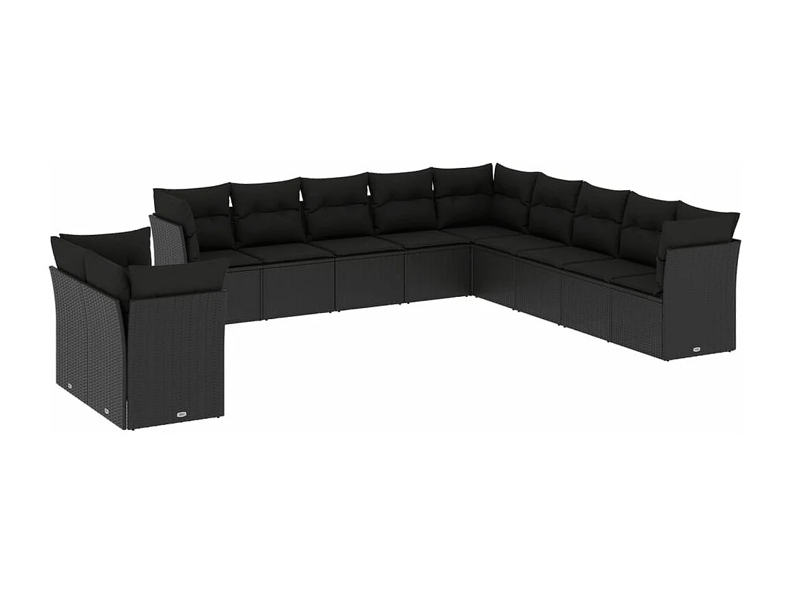 11-tlg. Garten-Sofagarnitur mit Kissen Schwarz Poly Rattan