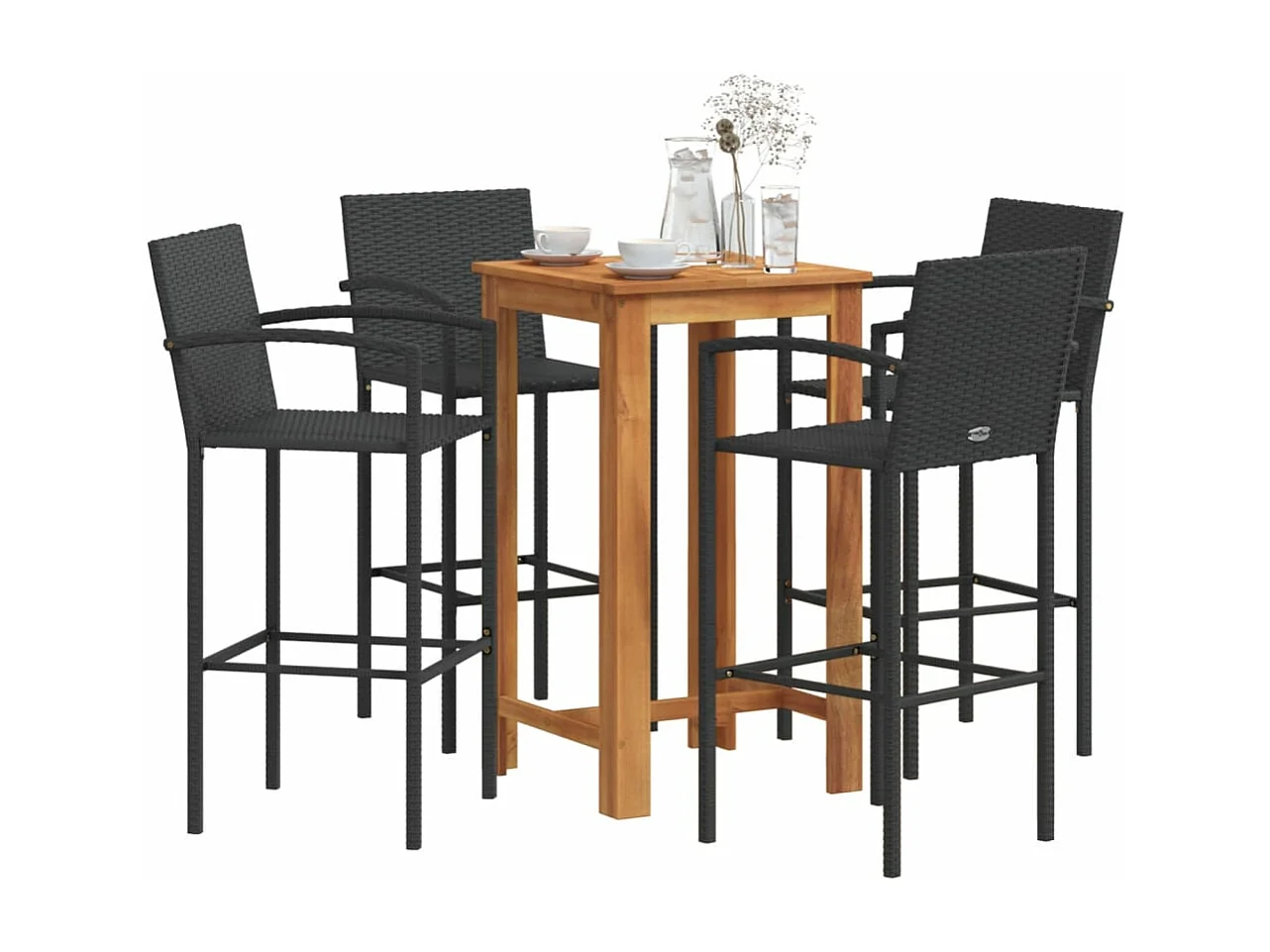 Ensemble de bar de jardin 5 pcs noir bois massif acacia rotin