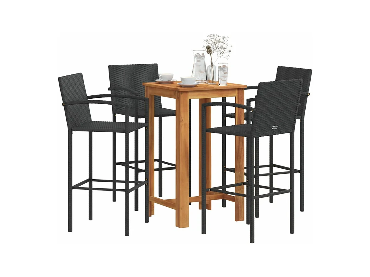 Mesa y taburetes de jardín 5 pzas madera acacia ratán PE negro