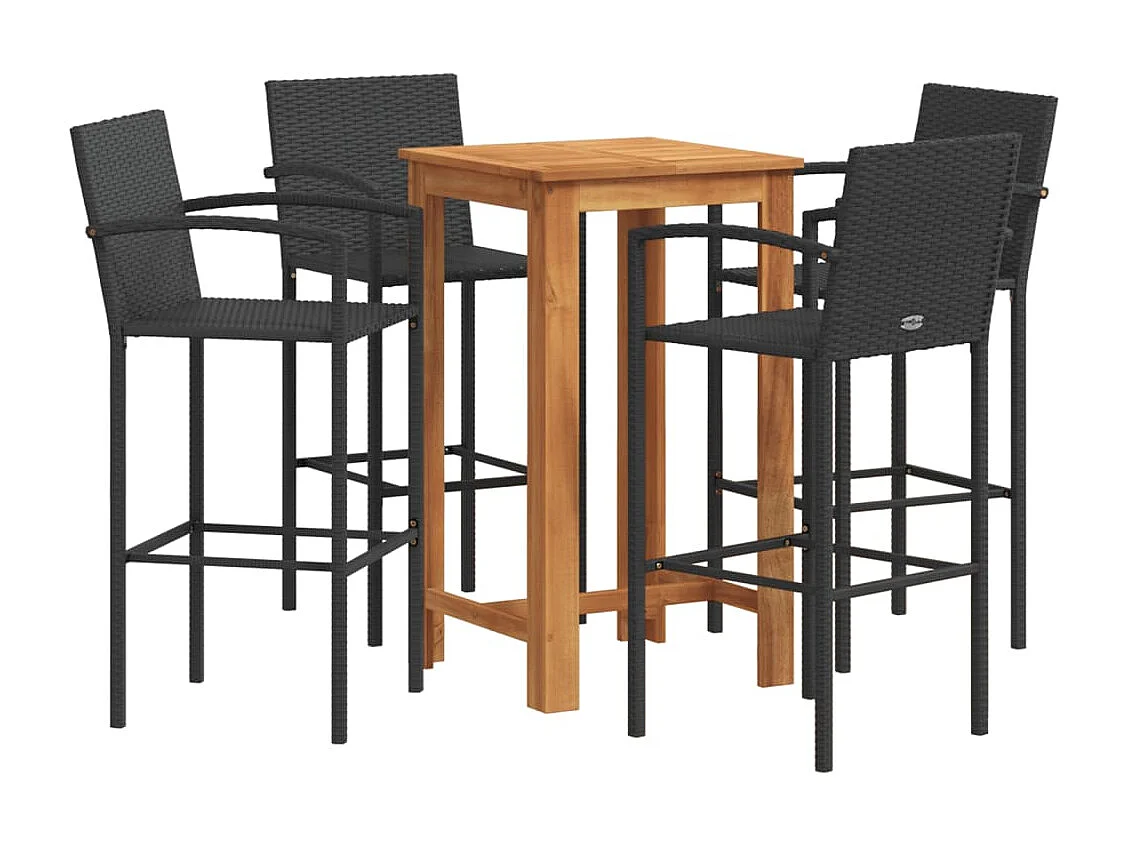 Ensemble de bar de jardin 5 pcs noir bois massif acacia rotin