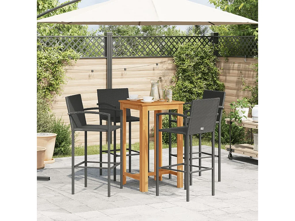 Ensemble de bar de jardin 5 pcs noir bois massif acacia rotin