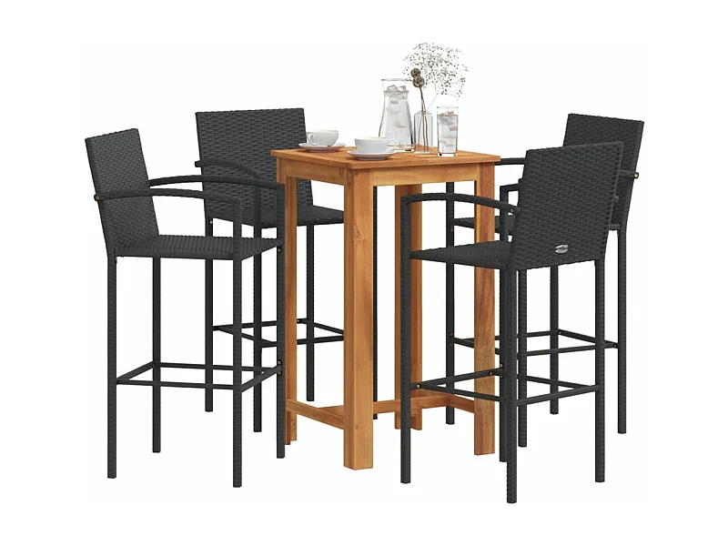 Ensemble de bar de jardin 5 pcs noir bois massif acacia rotin