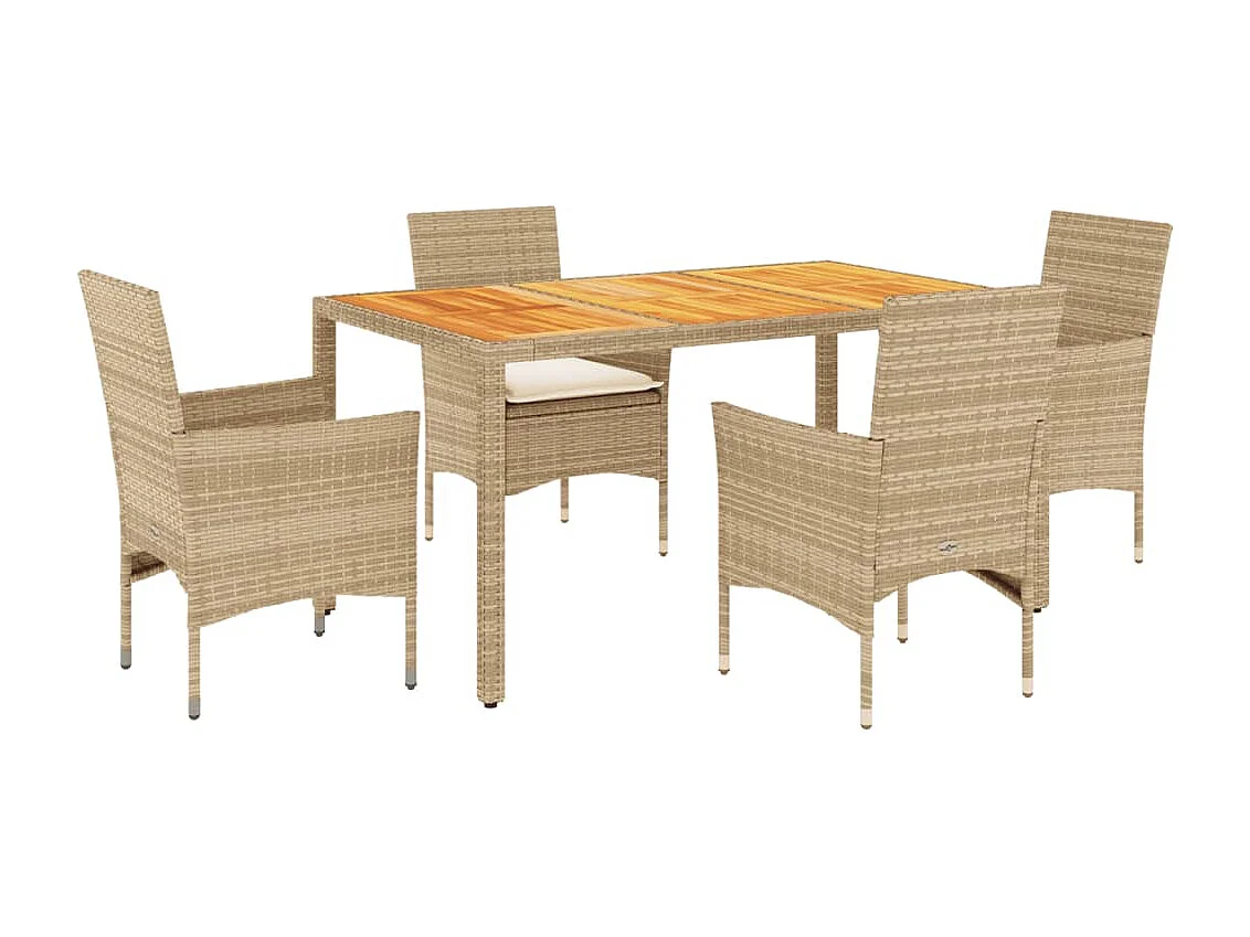 5-delige Tuinset met kussens poly rattan en acaciahout beige