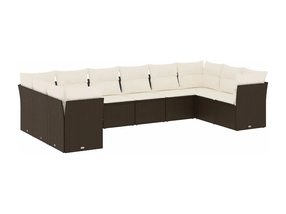 Salon de jardin 10 pcs avec coussins marron résine tressée