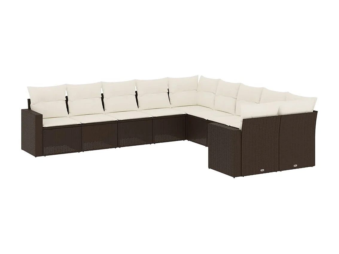 Salon de jardin 10 pcs avec coussins marron résine tressée