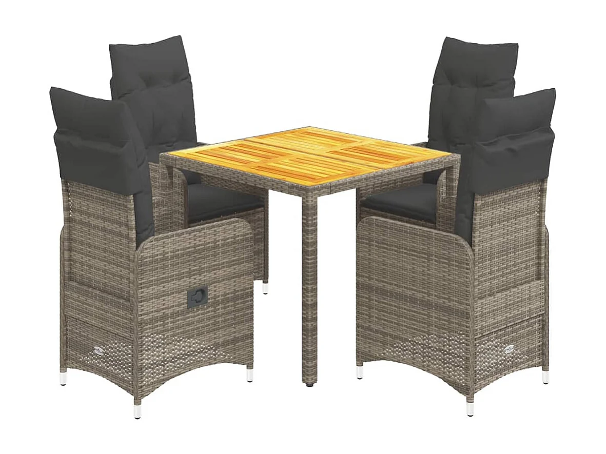 Ensemble de bistro de jardin 5 pcs coussins gris poly rotin