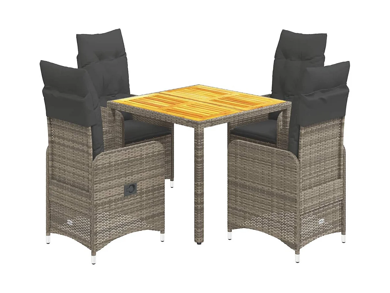 Ensemble de bistro de jardin 5 pcs coussins gris poly rotin