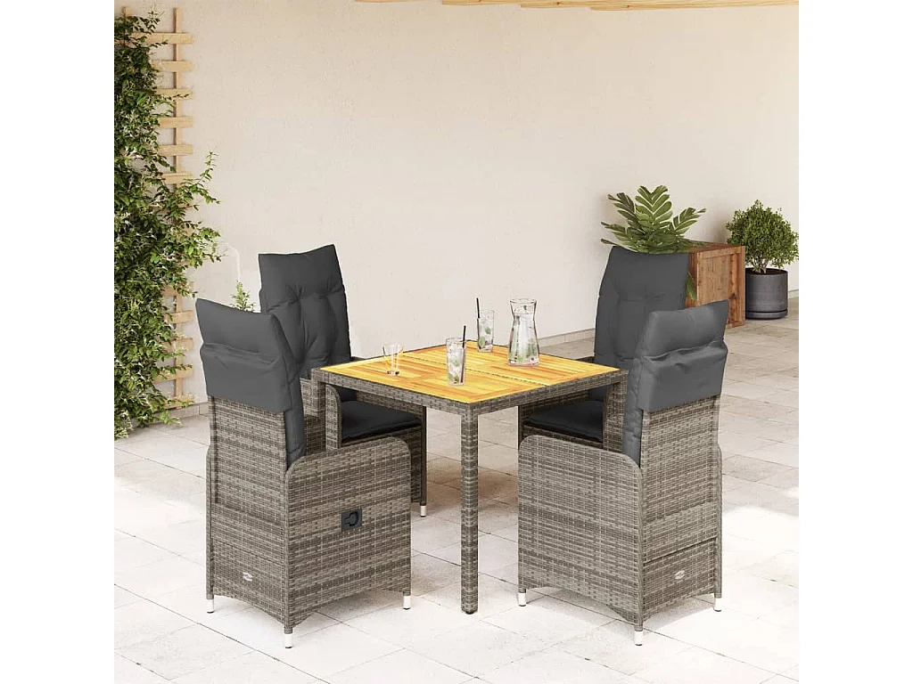 Ensemble de bistro de jardin 5 pcs coussins gris poly rotin