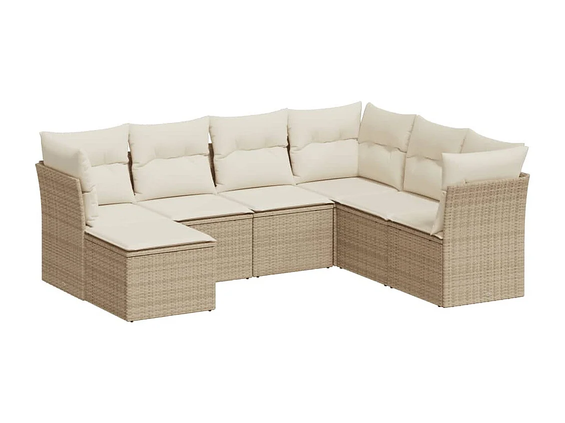 7-tlg. Garten-Sofagarnitur mit Kissen Beige Poly Rattan