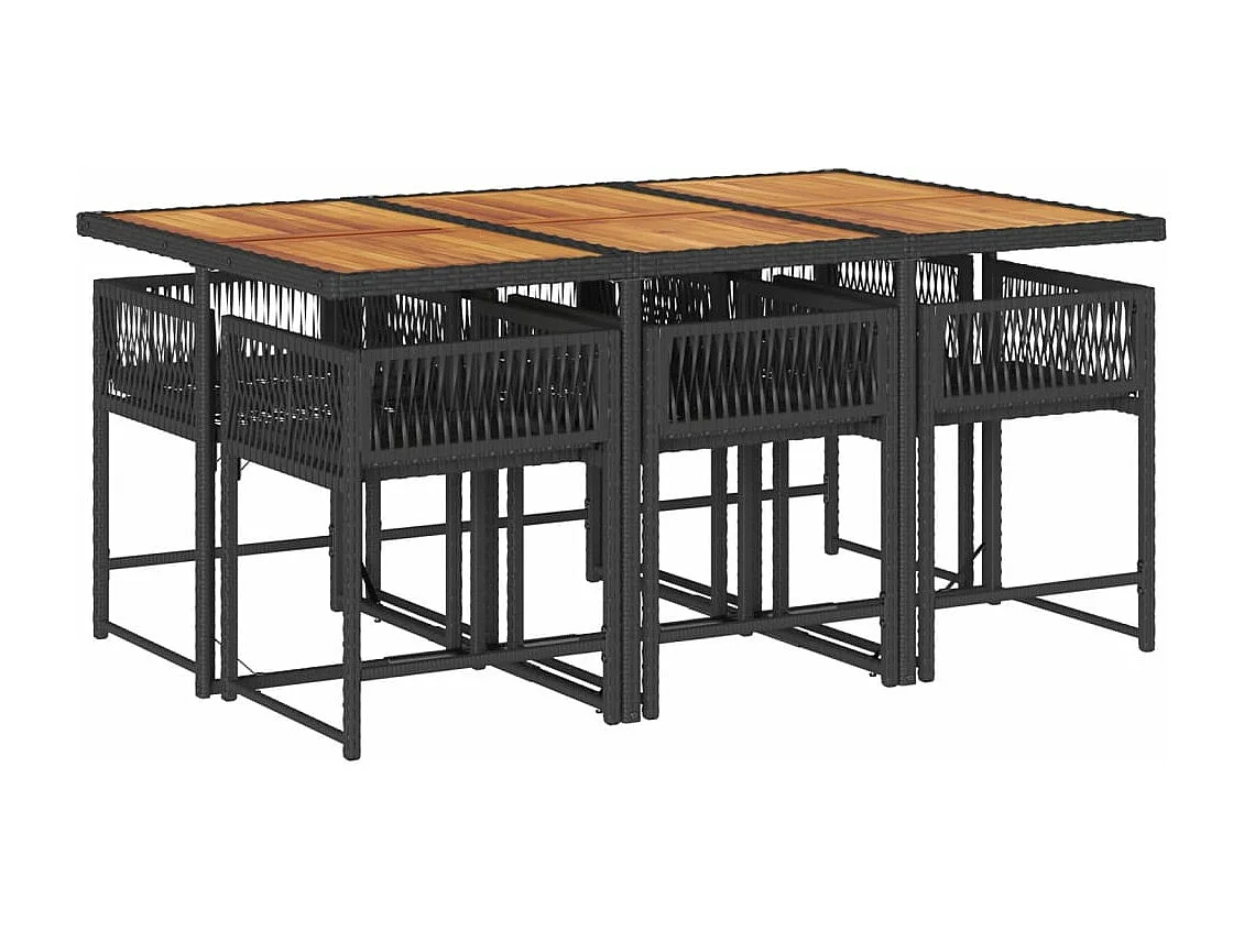 Set da Pranzo da Giardino 7 pz Nero con Cuscini in Polyrattan