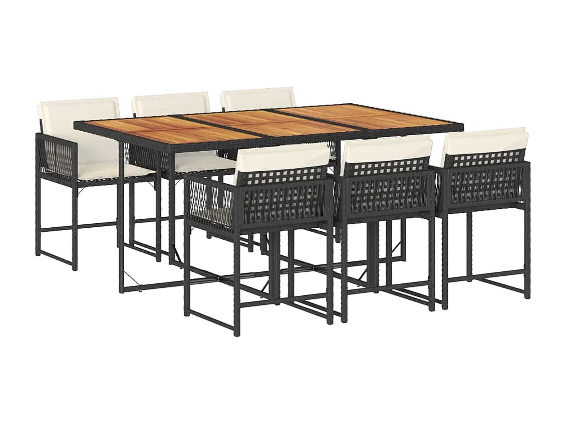 Set da Pranzo da Giardino 7 pz Nero con Cuscini in Polyrattan