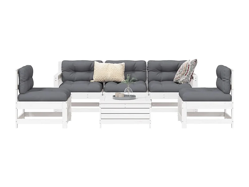 Set Divani da Giardino 6 pz Bianco in Legno Massello di Pino