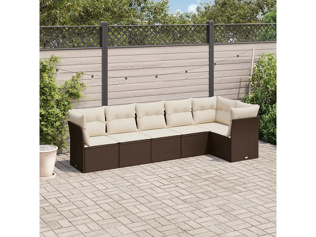 6-delige Loungeset met kussens poly rattan bruin