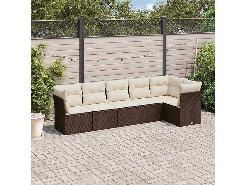 Salon de jardin avec coussins 6 pcs marron résine tressée