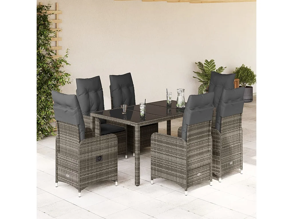 Ensemble de bistro de jardin 5 pcs coussins gris poly rotin