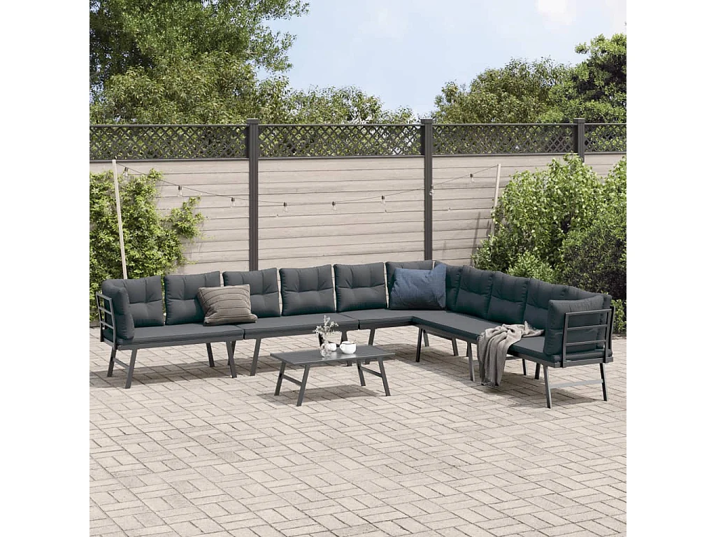 5 pcs bancos de jardim com almofadões aço revestido a pó preto