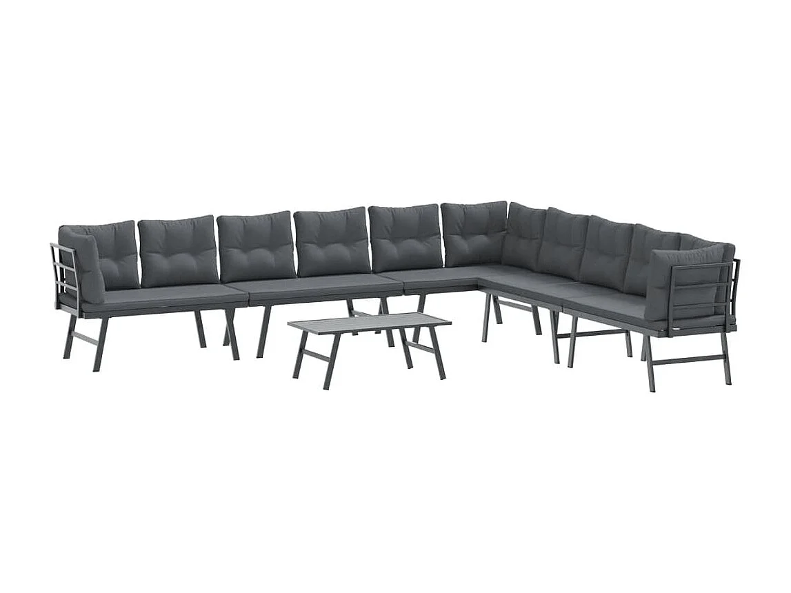 5 pcs bancos de jardim com almofadões aço revestido a pó preto