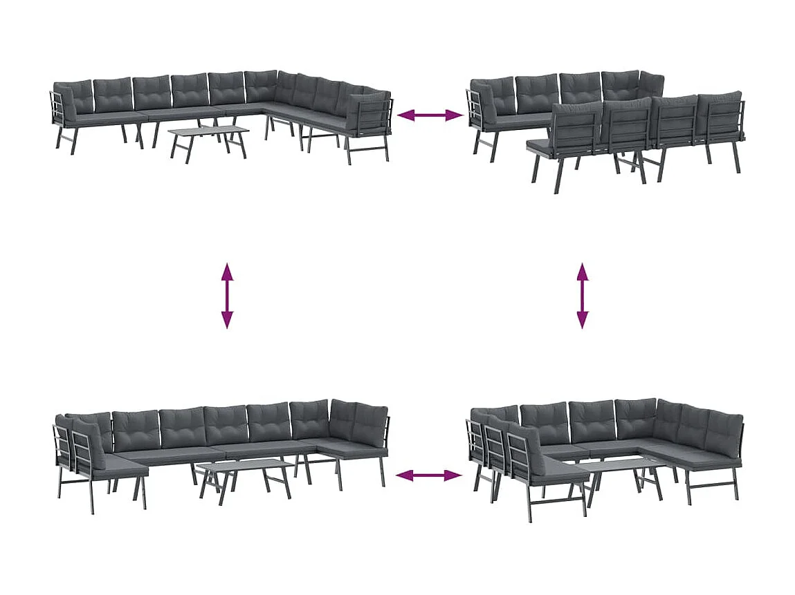 5 pcs bancos de jardim com almofadões aço revestido a pó preto