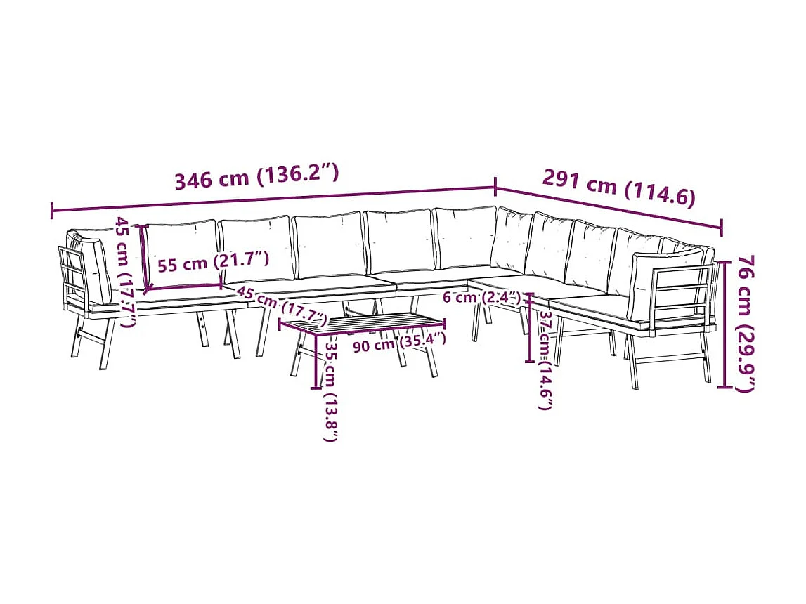 5 pcs bancos de jardim com almofadões aço revestido a pó preto