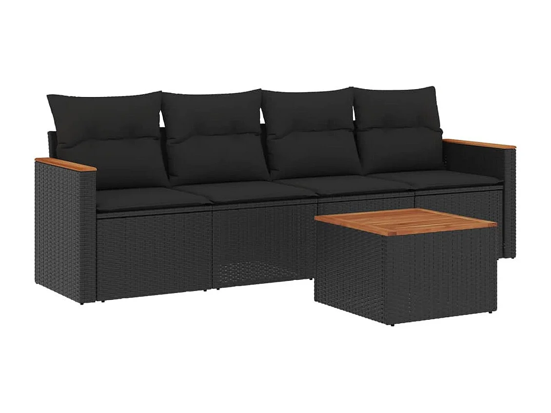 Salon de jardin 5 pcs avec coussins noir résine tressée