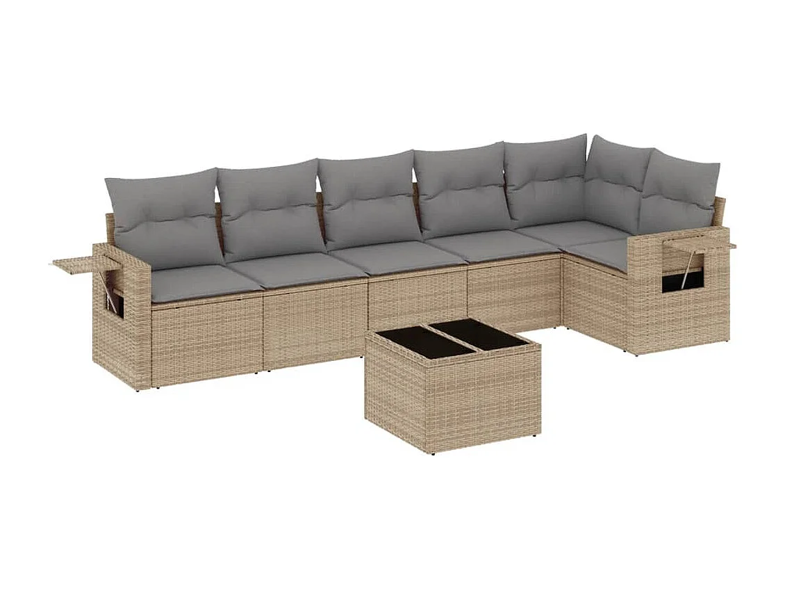 Salon de jardin avec coussins 7 pcs beige résine tressée