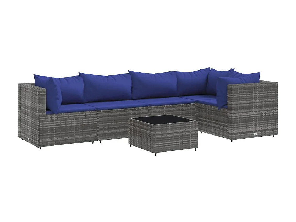 Set Divani da Giardino 6 pz con Cuscini in Polyrattan Grigio