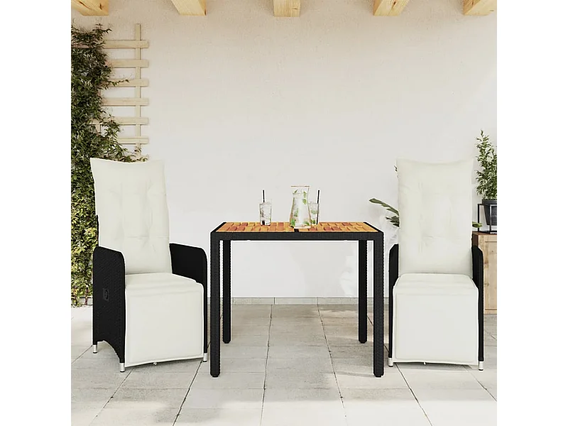 Set Bistrò da Giardino 3 pz con Cuscini in Polyrattan Nero