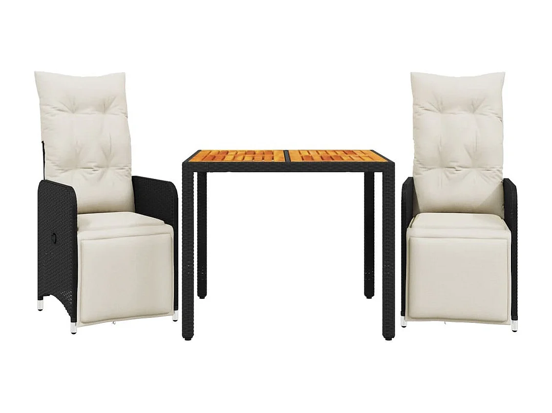 Set Bistrò da Giardino 3 pz con Cuscini in Polyrattan Nero