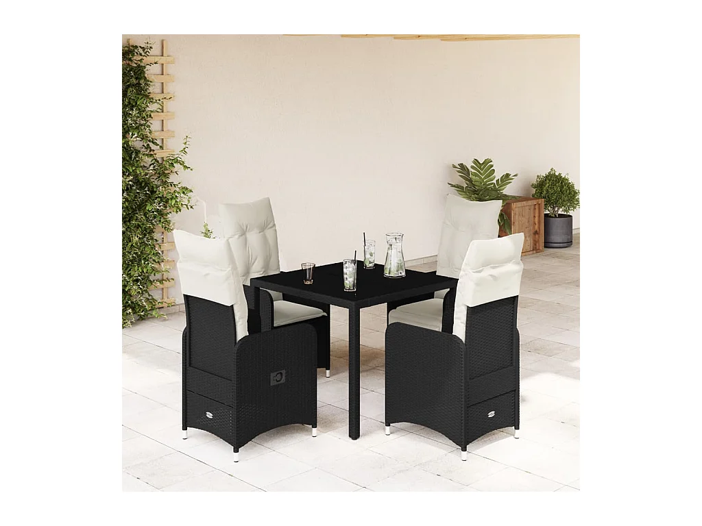 Ensemble de bistro de jardin 5 pcs coussins noir poly rotin