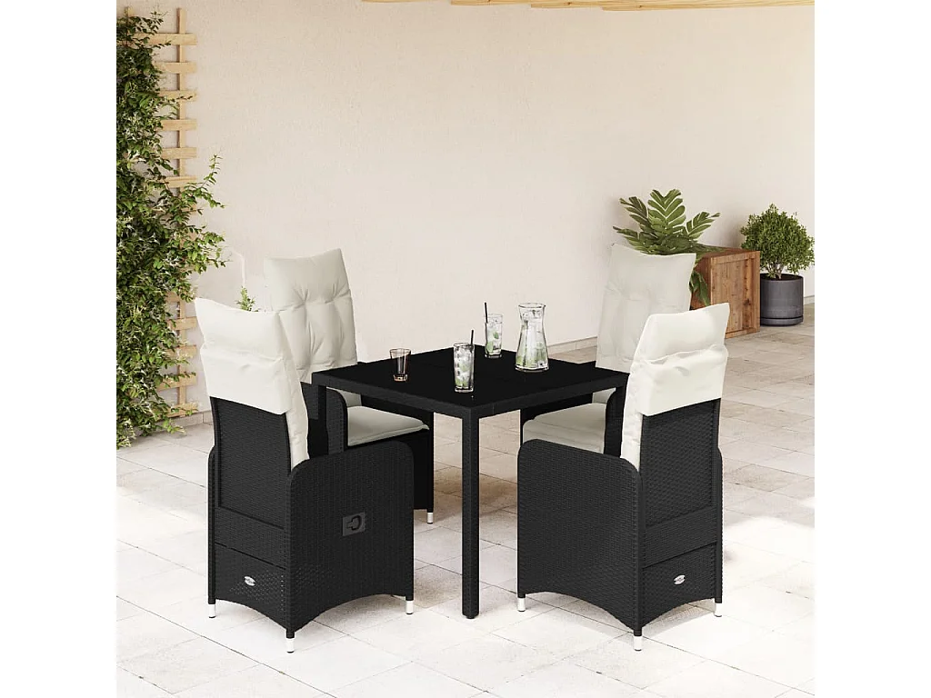 Ensemble de bistro de jardin 5 pcs coussins noir poly rotin