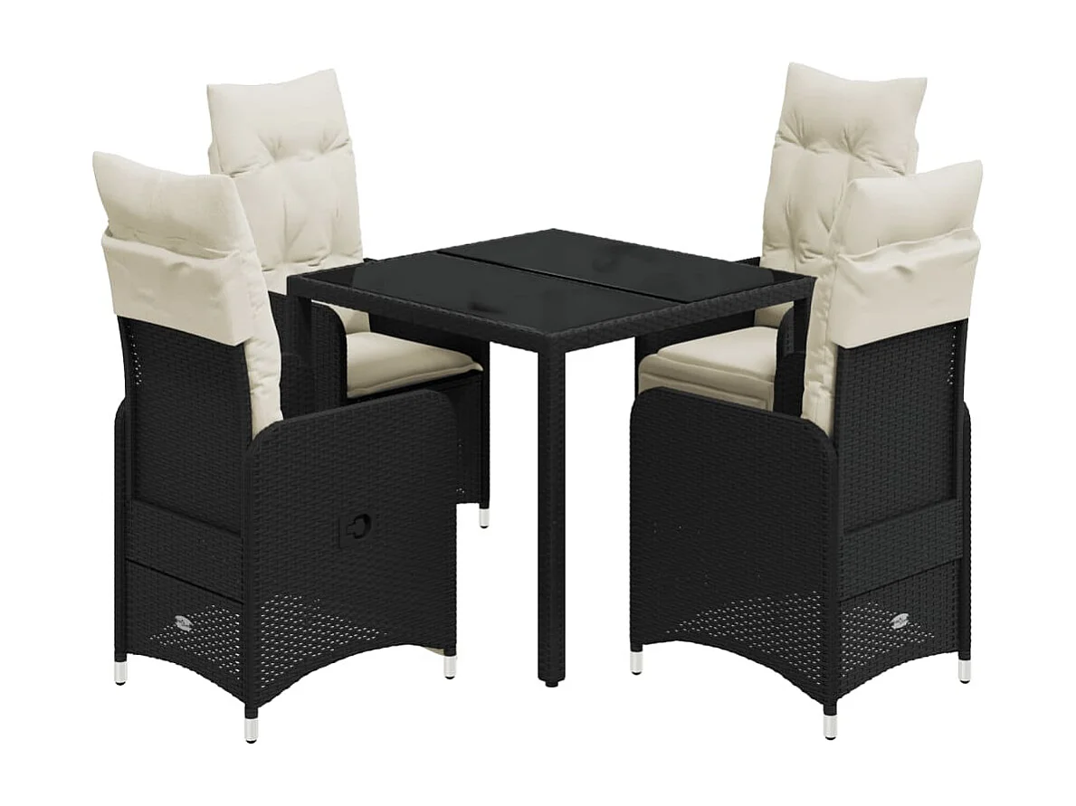 Ensemble de bistro de jardin 5 pcs coussins noir poly rotin