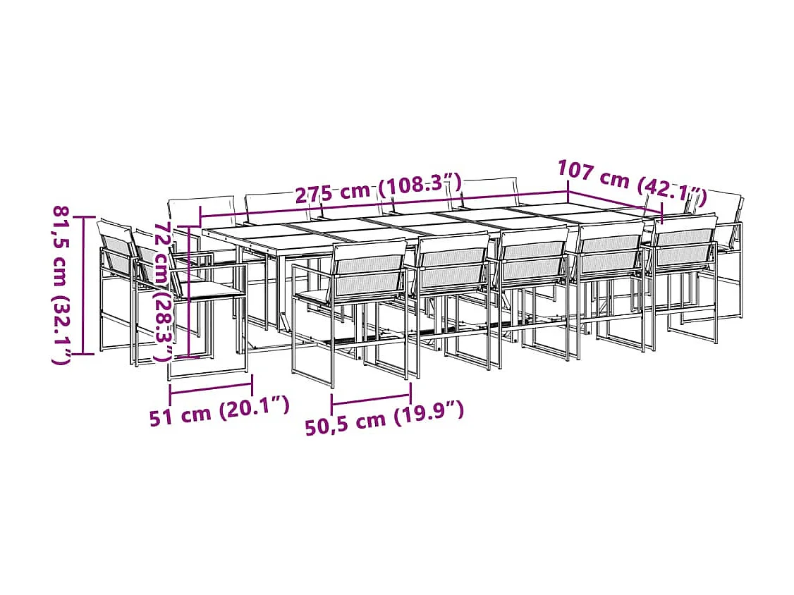 Set da Pranzo da Giardino 15 pz con Cuscini Bianco in Textilene