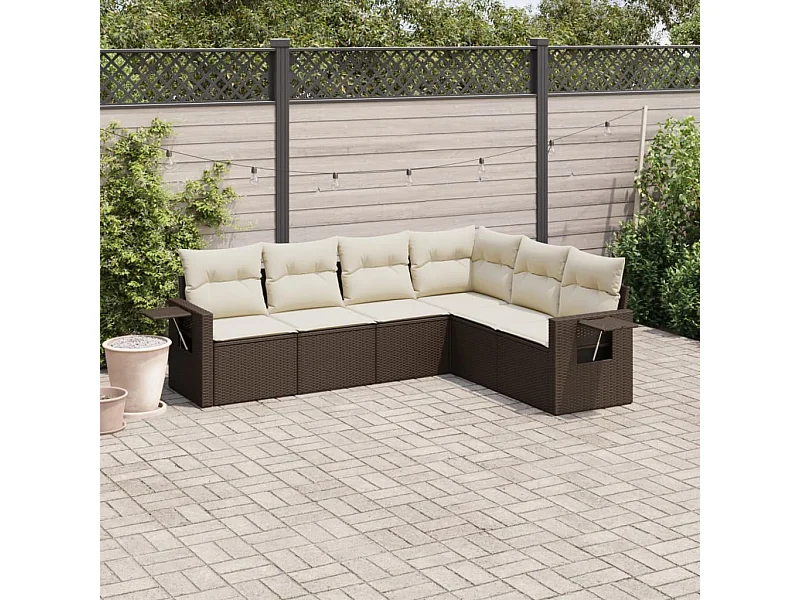 Salon de jardin avec coussins 6 pcs marron résine tressée