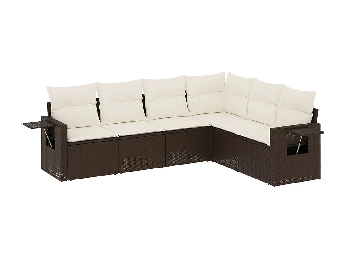 6-tlg. Garten-Sofagarnitur mit Kissen Braun Poly Rattan